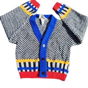 VTD BOY CARDIGAN SWEATER 90s 80s Y2K RETRO STATEMENT COLORFUL FUNKY 4T CHECKERED